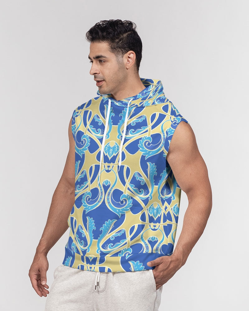 Blue and yellow Baroque  Men's All-Over Print Heavyweight Sleeveless Hoodie