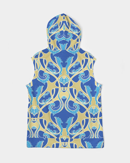 Blue and yellow Baroque  Men's All-Over Print Heavyweight Sleeveless Hoodie