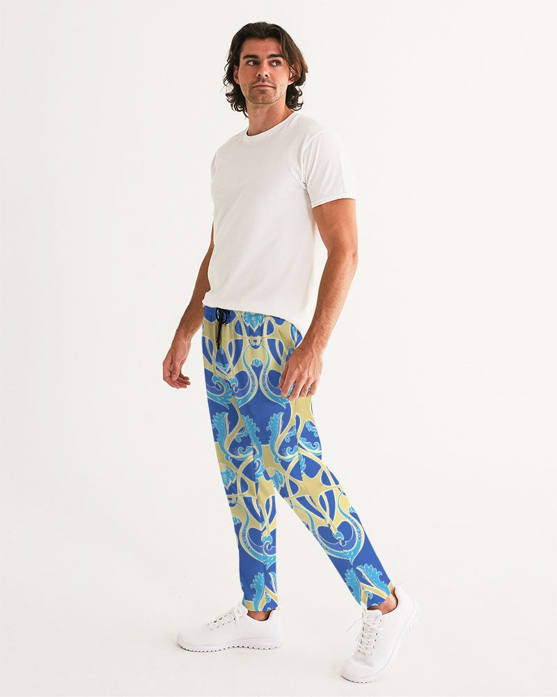 Blue and yellow Baroque  Men's All-Over Print Joggers